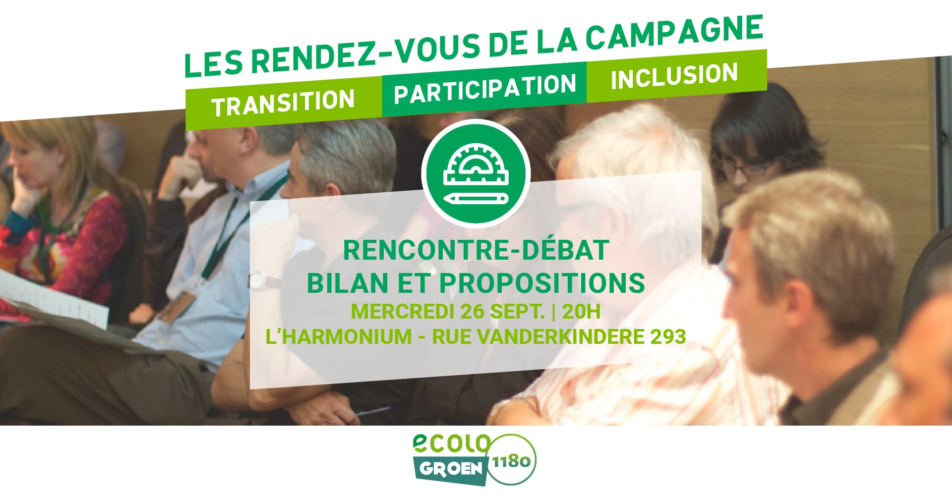 Les rendez-vous de la campagne électorale Ecolo Uccle - Rencontre-débat 26 septembre - quartier nord